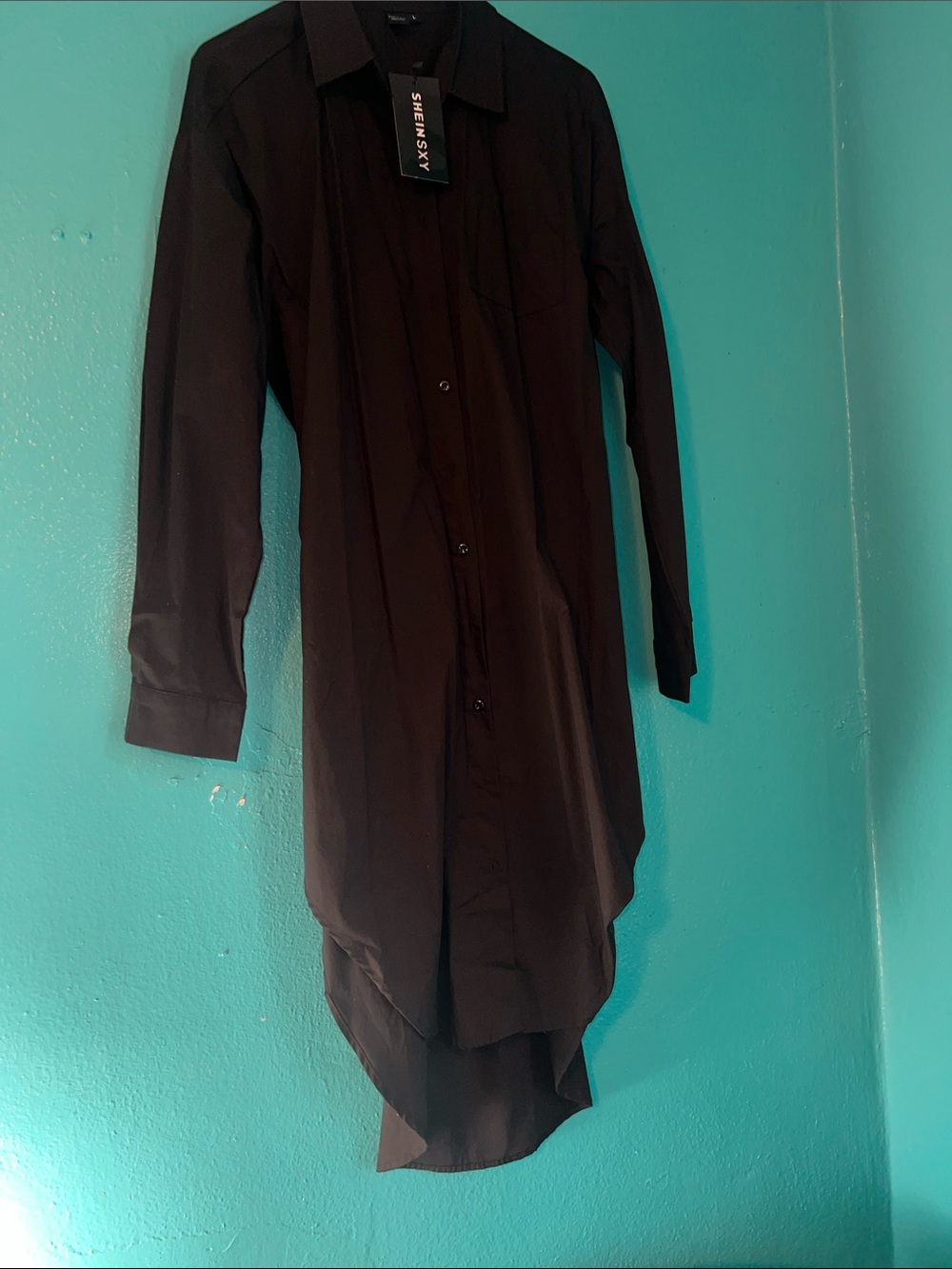 Large Black Button-Down Long Shirt Dress Tunic
